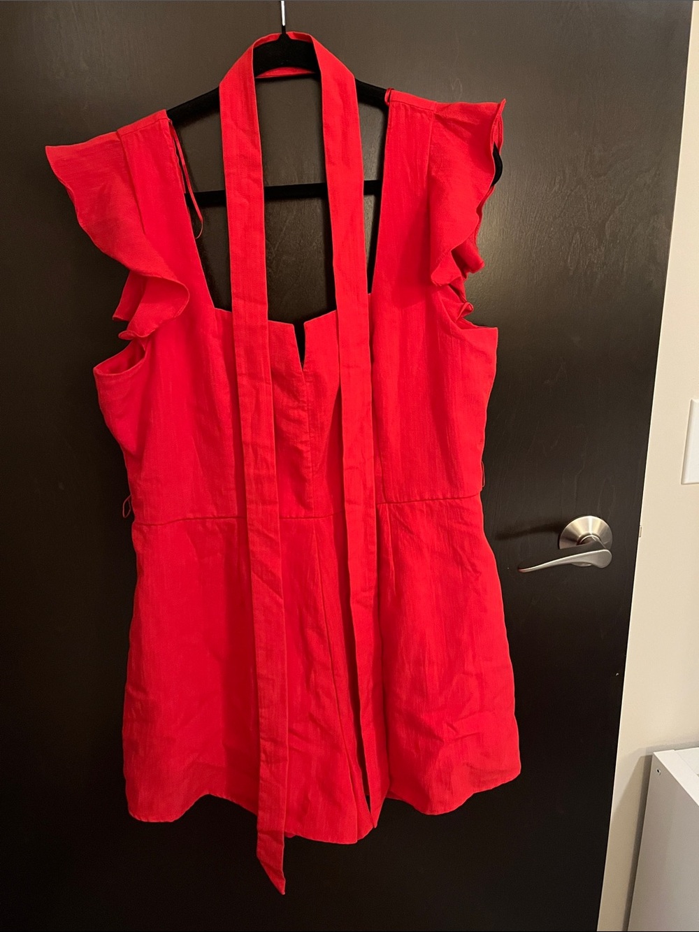 miami Red Ruffle-Sleeve Tunic with Long Neck Ties